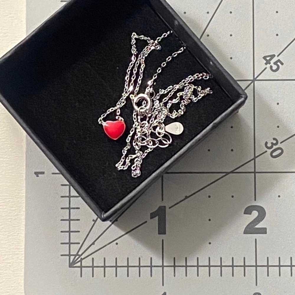 Dainty 925 Sterling Silver Red black Heart Necklace - Picture 7 of 7